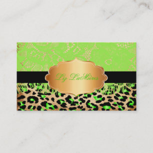 PixDezines neon groen kant+cheetah Visitekaartje