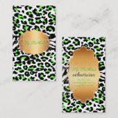 PixDezines neon groene cheetah+zebra Visitekaartje (Voorkant / Achterkant)