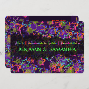 PixDezines NEON/GRUNGE STARS/BAR+BAT MITZVAH Kaart