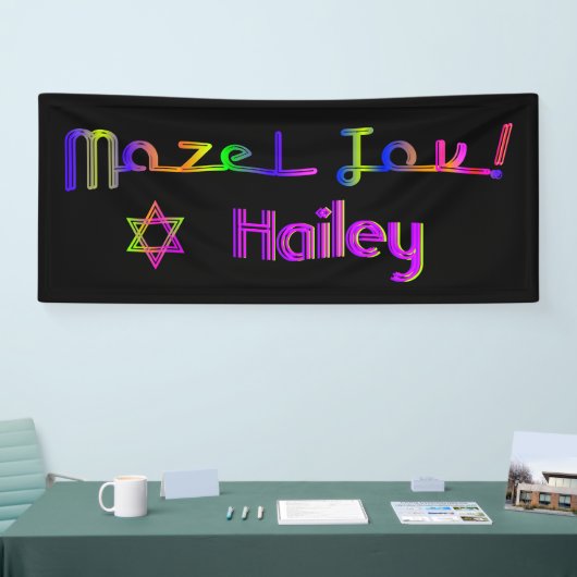 PixDezines Neon Licht Mazel Tov Banner 6'x 2,5' (Beurs)