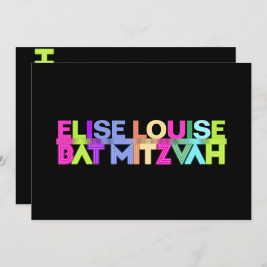 PixDezines Neon Lights Bat Mitswa Kaart (Voorkant / Achterkant)