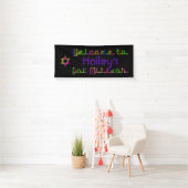 PixDezines Neon Lights Bat Mitzvah Banner 6'x2.5' (Insitu)