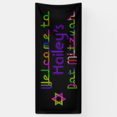 PixDezines Neon Lights Bat Mitzvah Banner 6'x2.5' (Verticaal)