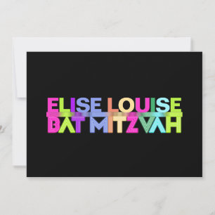 PixDezines Neon Lights Bat Mitzvah Kaart