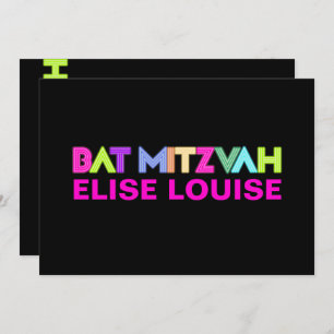 PixDezines Neon Lights Bat Mitzvah Kaart