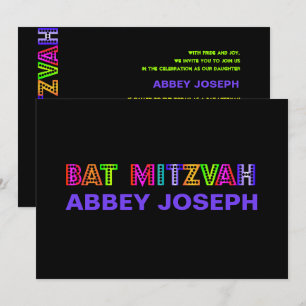 PixDezines Neon Lights Bat Mitzvah Kaart