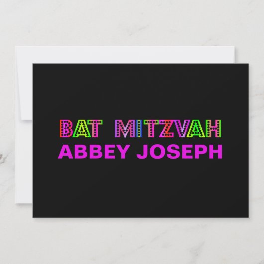 PixDezines Neon Lights Bat Mitzvah Kaart (Voorkant)