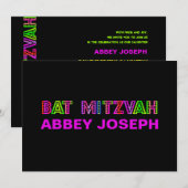 PixDezines Neon Lights Bat Mitzvah Kaart (Voorkant / Achterkant)
