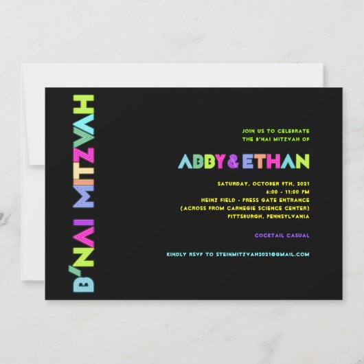 PixDezines Neon Lights B'nai Mitzvah ✡ Kaart (Achterkant)
