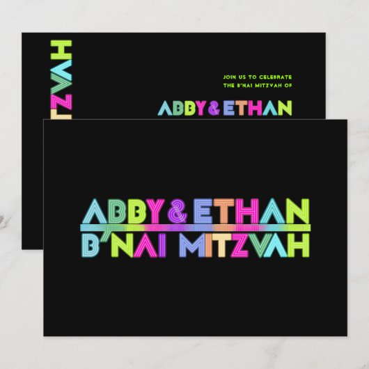 PixDezines Neon Lights B'nai Mitzvah ✡ Kaart (Voorkant / Achterkant)