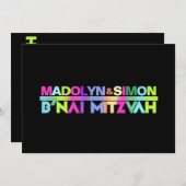 PixDezines Neon Lights B'nai Mitzvah ✡ Kaart (Voorkant / Achterkant)
