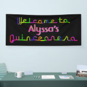 PixDezines Neon Lights Quinceanera Banner 6'x 2,5' (Beurs)