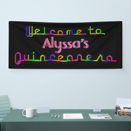 PixDezines Neon Lights Quinceanera Banner 6'x 2,5' (Beurs)