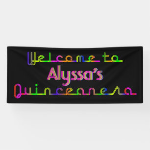 PixDezines Neon Lights Quinceanera Banner 6'x 2,5'