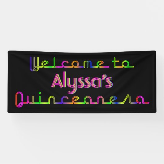 PixDezines Neon Lights Quinceanera Banner 6'x 2,5' (Horizontaal)
