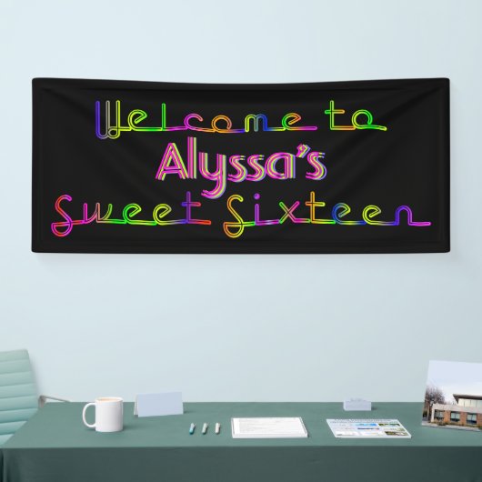 PixDezines Neon Lights Sweet 16 Banner 6'x 2,5' (Beurs)
