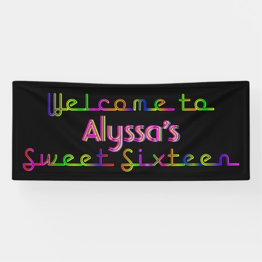 PixDezines Neon Lights Sweet 16 Banner 6'x 2,5' (Horizontaal)