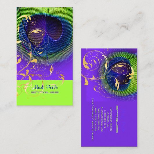 PixDezines neon pauw oog/filigraan Visitekaartje (Voorkant / Achterkant)