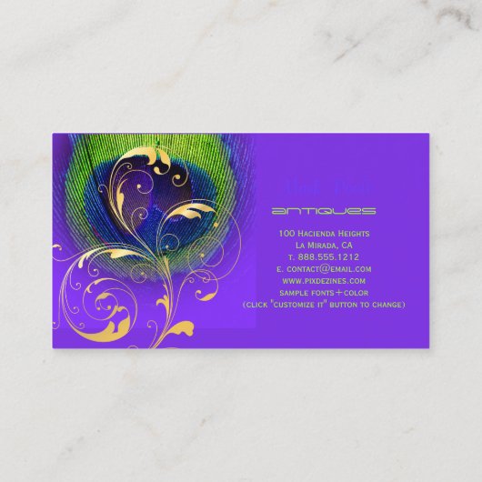 PixDezines neon pauw oog/filigraan Visitekaartje (Achterkant)