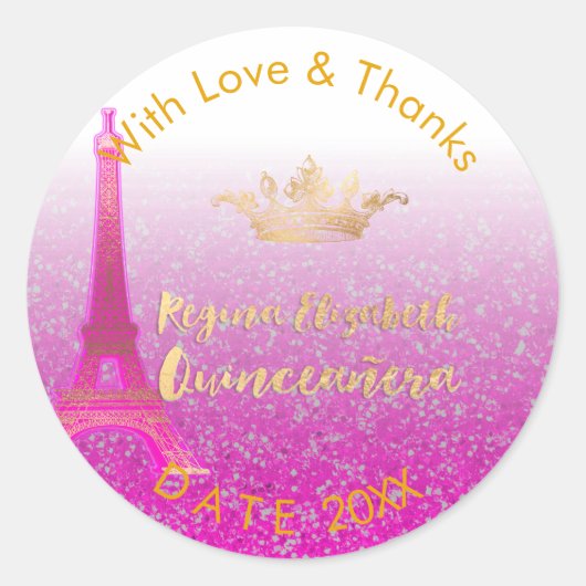 PixDezines Neon Pink Eiffel/Sweet 15/DIY Hartelijk Ronde Sticker (Voorkant)