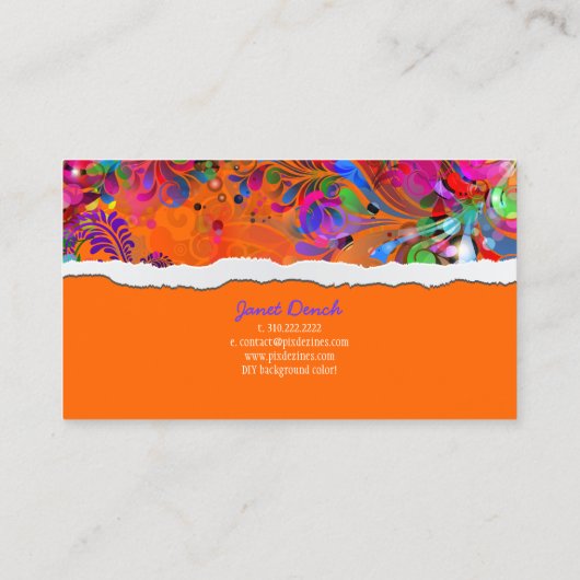 PixDezines neon retro swirls/diy achtergrondkleure Visitekaartje (Achterkant)