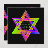 PixDezines Neon Sign Star of David/B'nai Mitswa Kaart (Voorkant / Achterkant)