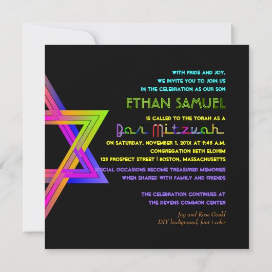 PixDezines Neon Sign Star van David/Bar Mitzvah Kaart (Achterkant)