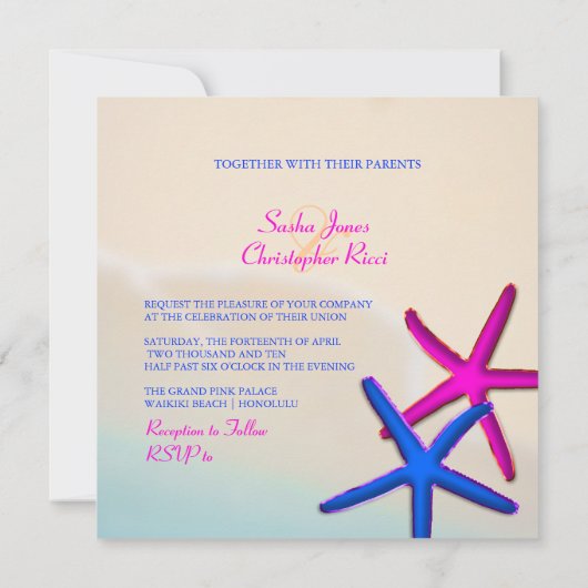 PixDezines Neon Starfish/Beach bruiloft Kaart (Achterkant)