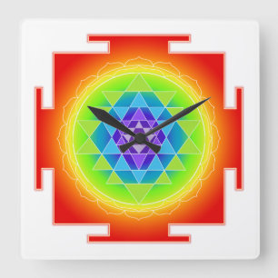 PixDezines Neon Stijl Sri Yantra Vierkante Klok