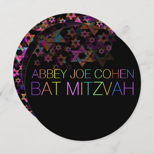 PixDezines neon/typografie/psychedelic/bat mitzvah Kaart (Voorkant / Achterkant)