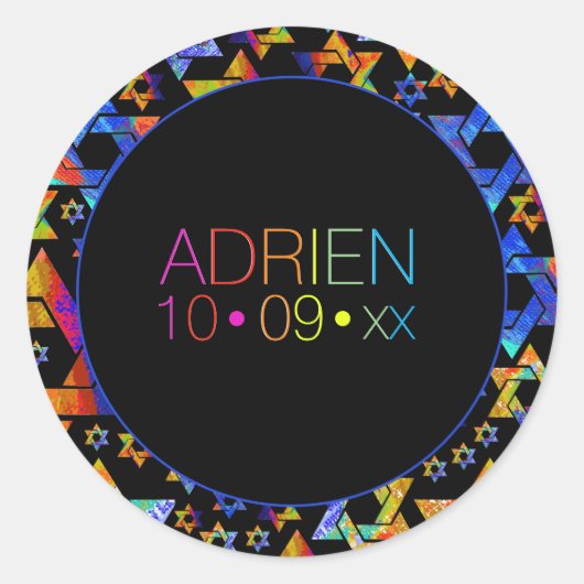 PixDezines Neons Typografie Bar Mitzvah Logo Ronde Sticker (Voorkant)