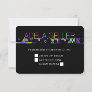 PixDezines neons/typografie/bar mitzvah RSVP Uitno Kaart