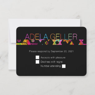 PixDezines neons/typografie/bar mitzvah RSVP Uitno Kaart