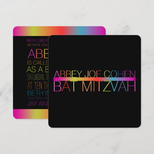 PixDezines neons/typografie/bat mitzvah Kaart (Voorkant / Achterkant)