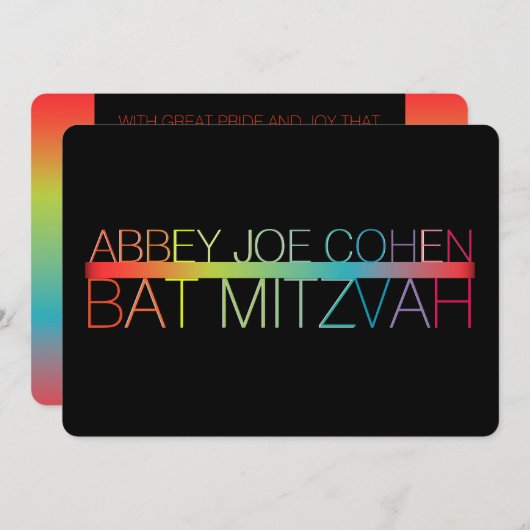 PixDezines neons/typografie/bat mitzvah Kaart (Voorkant / Achterkant)