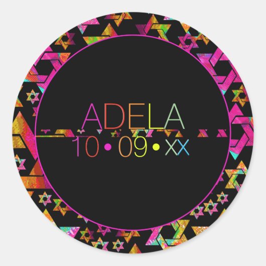PixDezines Neons Typography Bat Mitzvah Logo Ronde Sticker (Voorkant)