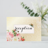 PixDezines nep goud/vintage rozen receptie Informatiekaartje (Staand voorkant)