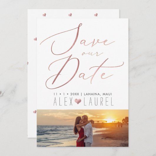 PixDezines Nep-roosgouden Save the Date Kaart (Voorkant / Achterkant)