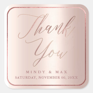 PixDezines NEP ROZE GOUD DANK JE WEL, MODERNE SCRI Vierkante Sticker