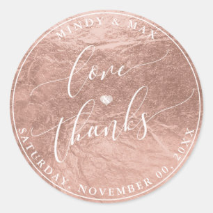 PixDezines NEP ROZE GOUD FOLIE LOVE+THANKS Ronde Sticker