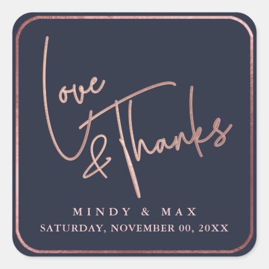 PixDezines NEP ROZE GOUD LOVE+THANKS|DIY KLEUR Vierkante Sticker (Voorkant)