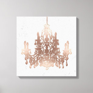 PixDezines Nep-Roze Gouden Kroonluchter op Marmer Canvas Afdruk