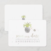 PixDezines Nep Zilver Ananas/red onze datum Save The Date (Voorkant / Achterkant)