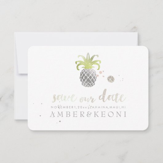 PixDezines Nep Zilver Ananas/red onze datum Save The Date (Voorkant)