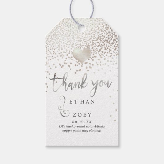 PixDezines Nep Zilver Hart+Confetti Cadeaulabel (Voorkant)