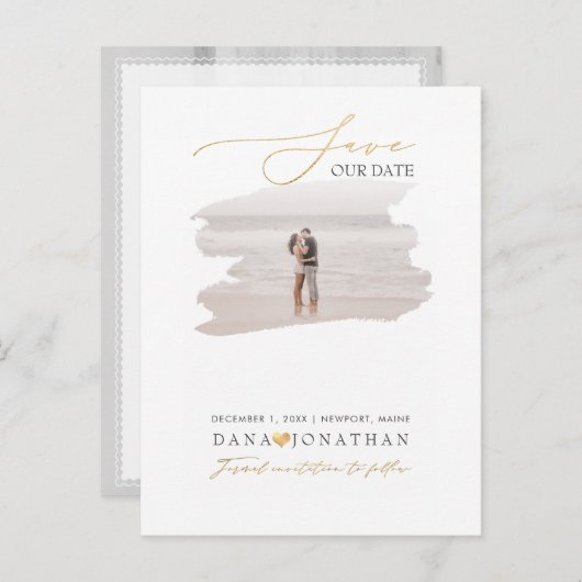 PixDezines Nepgoud Save the Date Luxe Script Pos Briefkaart (Voorkant / Achterkant)