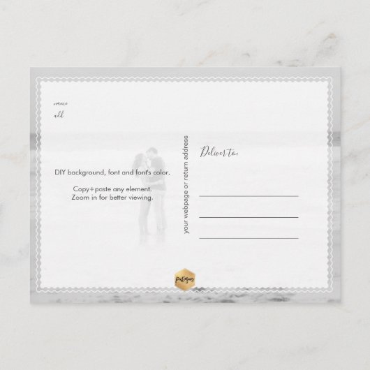PixDezines Nepgoud Save the Date Luxe Script Pos Briefkaart (Achterkant)