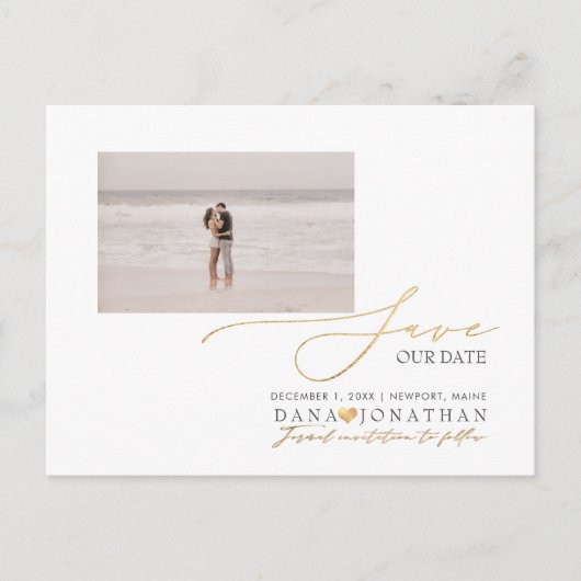 PixDezines Nepgoud Save the Date Luxe Script Pos Briefkaart (Voorkant)