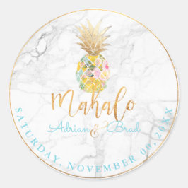 PixDezines Nepgouden Ananas/Marmer Ronde Sticker
