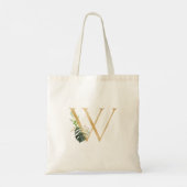 PixDezines Nepgouden Monogram Tropisch Loof Tote Bag (Achterkant)